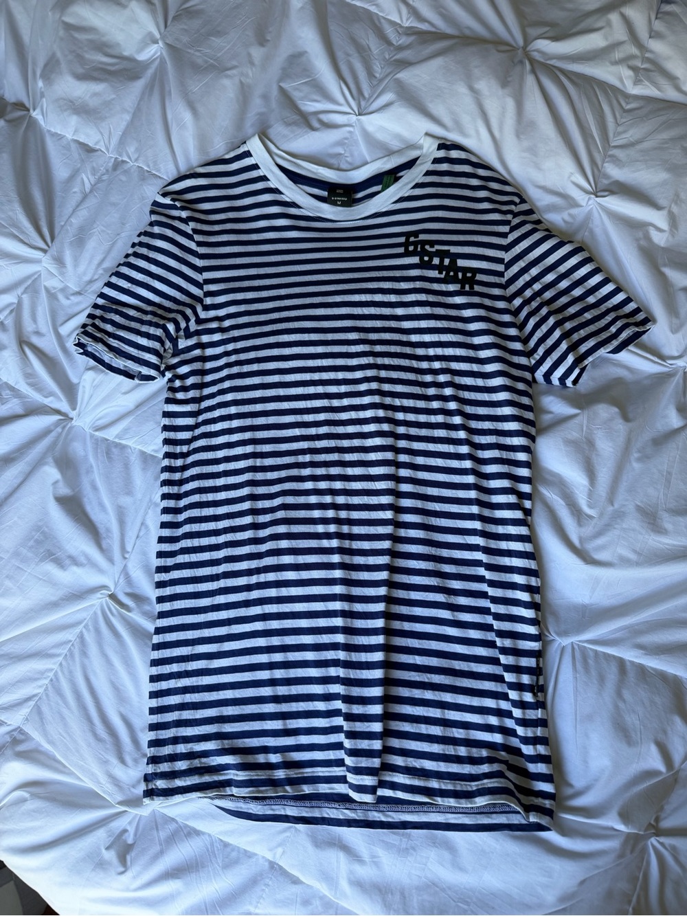 Striped Crewneck G-Star T-Shirt in Navy and White